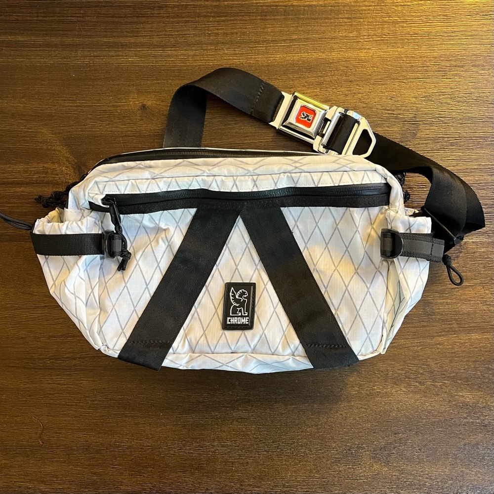 Chrome White Diamond Sling Bag with Black Accents
